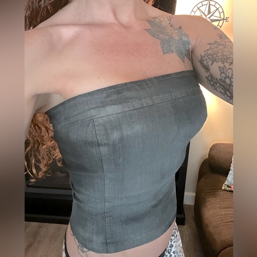 Jean zip up tube top